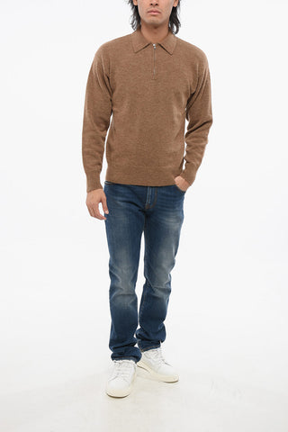 Pullover aus Alpaka-Mix mit Polokragen und halbem Reißverschluss