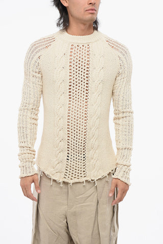 Rundhals-Pullover mit Zopfmuster und Lochstrick im Vintage-Look