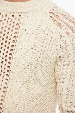Rundhals-Pullover mit Zopfmuster und Lochstrick im Vintage-Look