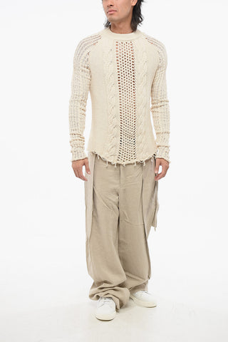 Rundhals-Pullover mit Zopfmuster und Lochstrick im Vintage-Look