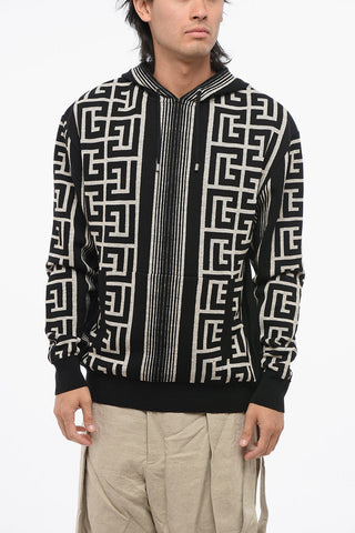 Maglia in Misto Lana con Cappuccio e Monogram All-Over