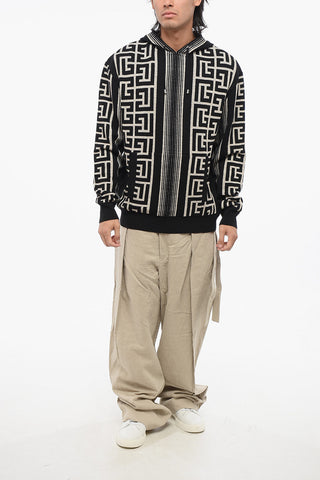 Maglia in Misto Lana con Cappuccio e Monogram All-Over