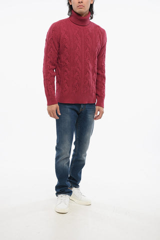 Virgin Wool Cable Knit Turtleneck Sweater