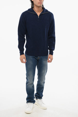 Cashmere Blend Mock Neck Sweater with Half Zip