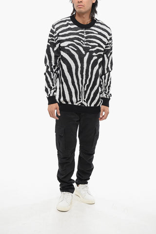 Crewneck Animal-Print Sweater with Silver Buttons