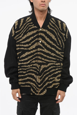 Two-Tone Bomber Jacket Embellished with Golden Studs