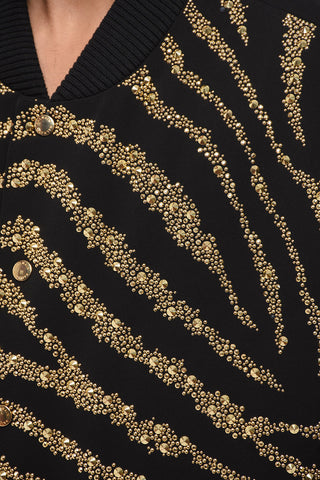Two-Tone Bomber Jacket Embellished with Golden Studs
