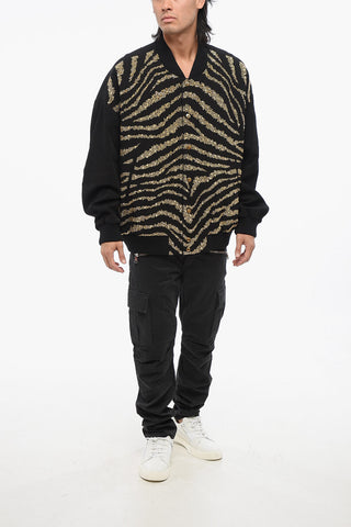 Two-Tone Bomber Jacket Embellished with Golden Studs