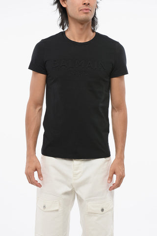 Solid Color Crew-neck T-Shirt with Embossed Logo