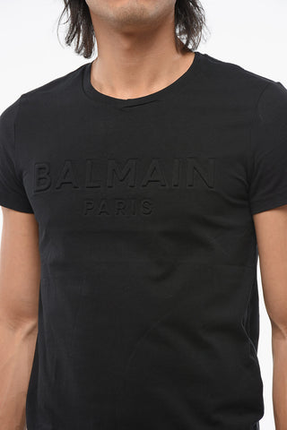 Solid Color Crew-neck T-Shirt with Embossed Logo