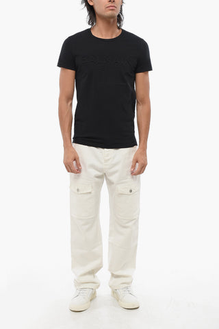 Solid Color Crew-neck T-Shirt with Embossed Logo