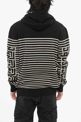 Hooded Wool Blend Sweater with All-Over Monogram