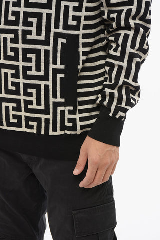 Hooded Wool Blend Sweater with All-Over Monogram