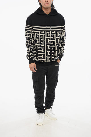 Hooded Wool Blend Sweater with All-Over Monogram