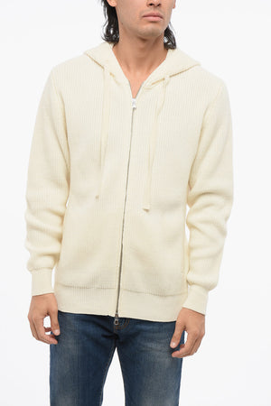 Maglia Full Zip in Lana Merino con Cappuccio