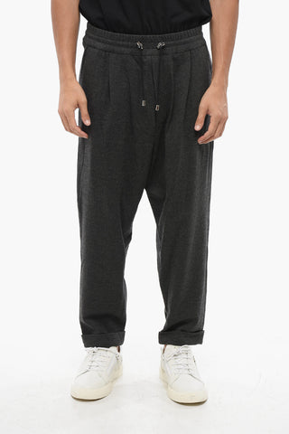 Virgin Wool and Cashmere Pants with Elastic Waistband
