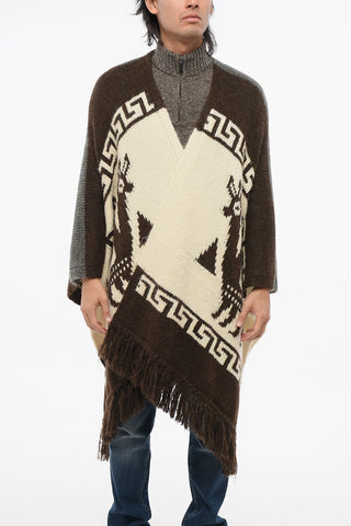 Alpaca-Blend Poncho with Fringed Hem