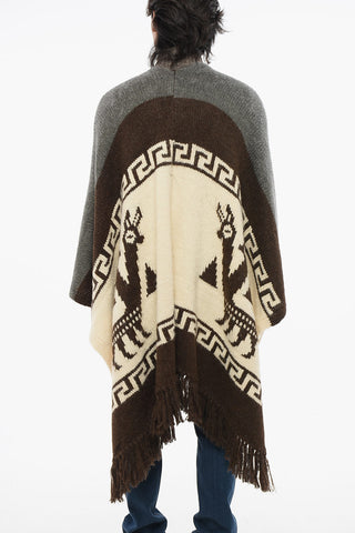 Alpaca-Blend Poncho with Fringed Hem
