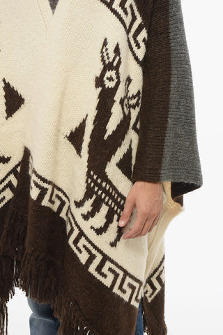 Alpaca-Blend Poncho with Fringed Hem