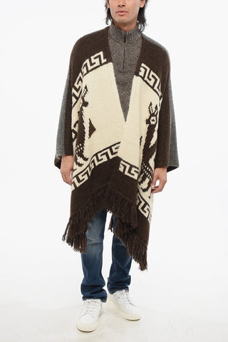 Alpaca-Blend Poncho with Fringed Hem