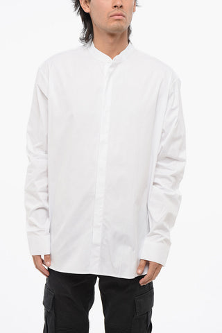 Camicia in Popeline di Cotone con Collo Coreana