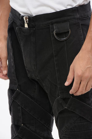 스트레치 데님 바이커 진 하네스 디테일 17cm