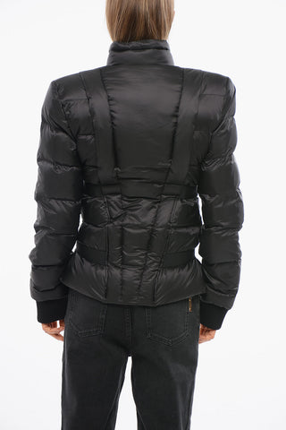 Quilted Down Jacket with Golden Buckle Technical Belt
