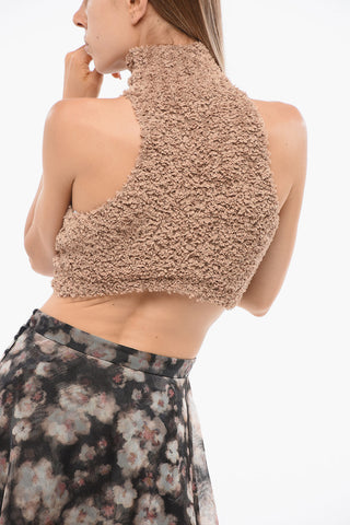 Crop Top a Collo Alto in Maglia
