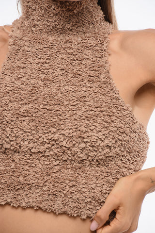 Crop Top a Collo Alto in Maglia