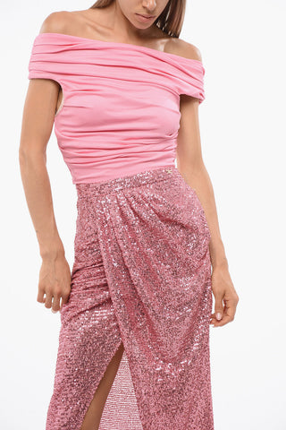 Vestito Paillettato con Scollo Drappeggiato
