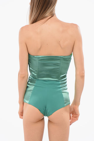 Satin Bodysuit with Front Lace-Up Detail