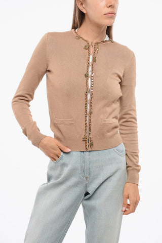 Cardigan Girocollo con Dettagli Gioiello