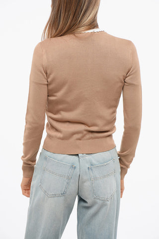 Cardigan Girocollo con Dettagli Gioiello