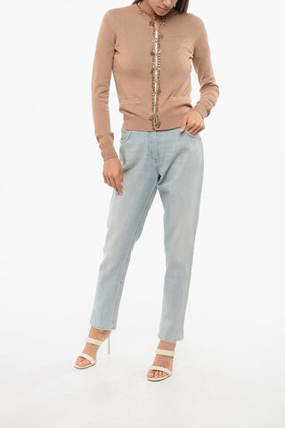 Cardigan Girocollo con Dettagli Gioiello