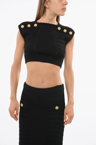 Gestricktes Cropped-Top mit Dekorativen Knöpfen