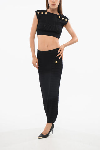 Gestricktes Cropped-Top mit Dekorativen Knöpfen