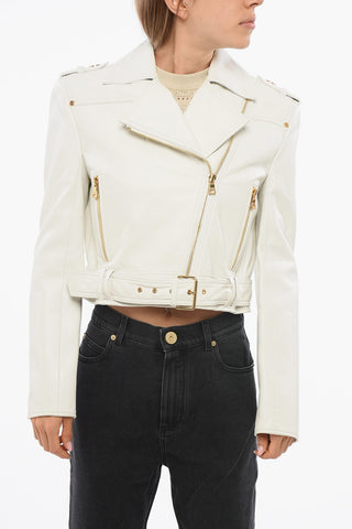 Giubbotto Crop in Pelle con Cintura