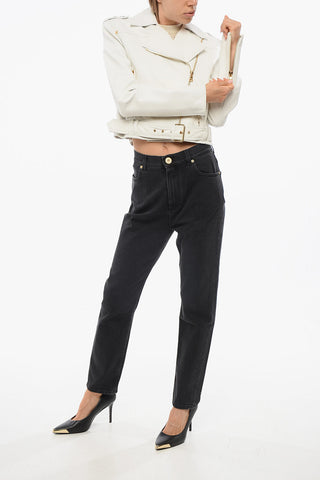 Giubbotto Crop in Pelle con Cintura