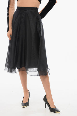 Organza Midi Skirt with Side Button Closure