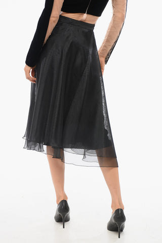 Organza Midi Skirt with Side Button Closure