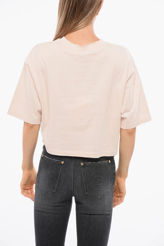 Solid Color Cropped T-Shirt with Flocked Logo
