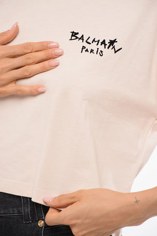 Solid Color Cropped T-Shirt with Flocked Logo