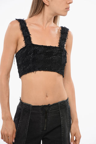 Solid-Color Crop Top Embellished with Sequins
