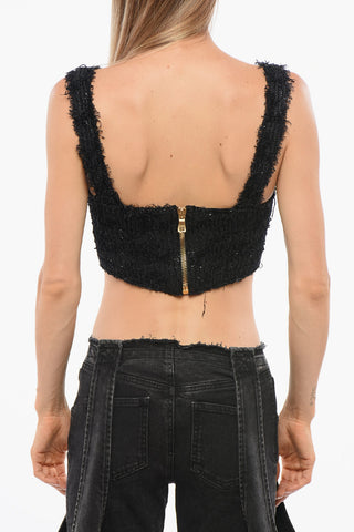 Solid-Color Crop Top Embellished with Sequins