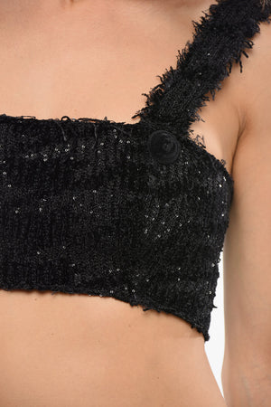 Solid-Color Crop Top Embellished with Sequins
