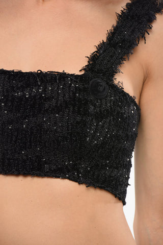 Solid-Color Crop Top Embellished with Sequins