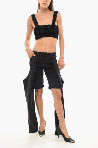 Solid-Color Crop Top Embellished with Sequins