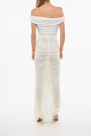 Vestito Paillettato con Scollo Drappeggiato