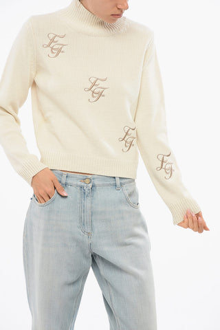 Turtleneck Wool Blend Sweater with Embroidered Logo
