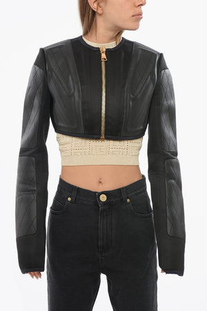 Technical Fabric Crop Jacket with Gold Zip
